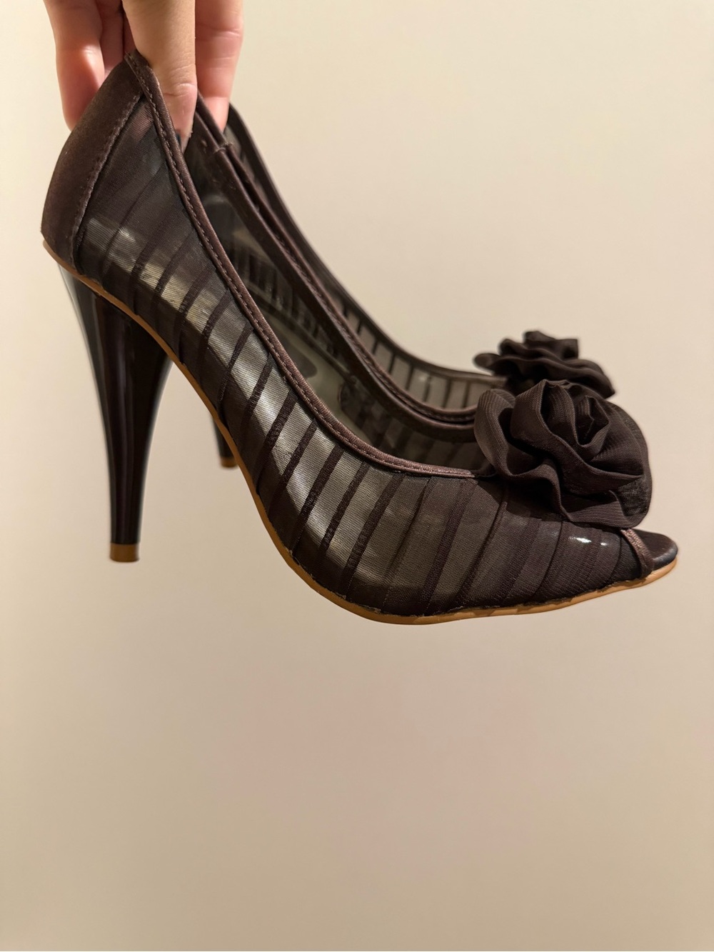 Women’s Brown Floral Peep-Toe High Heels